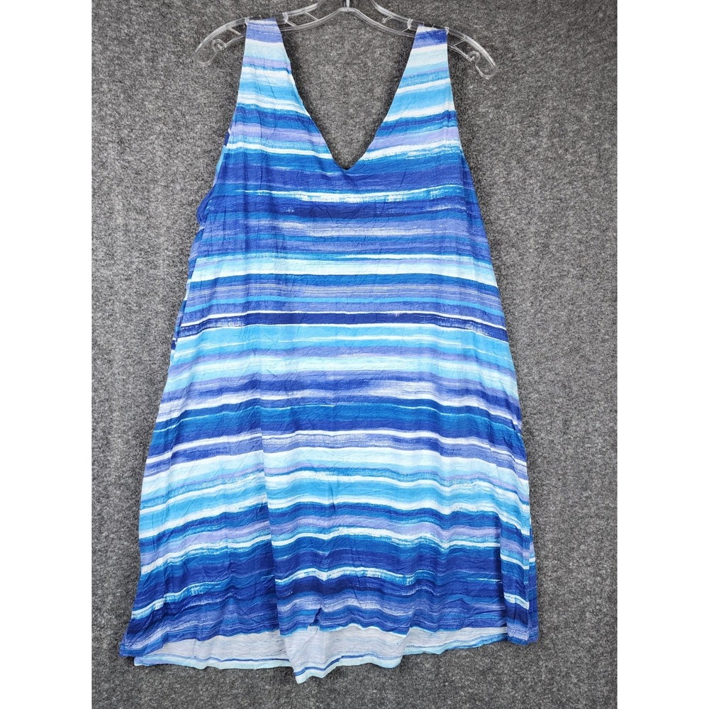 Lauren Ralph Lauren Tank Dress Womens 1X Blue Striped Cotton‎ V-Neck Sleeveless